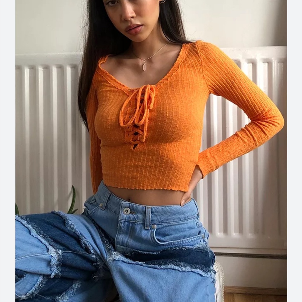 Urban Outfitters Bright Orange Lace-Up Crop Top